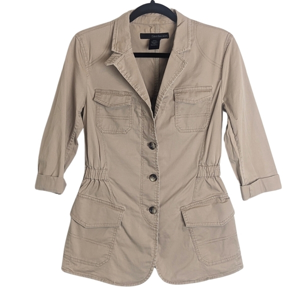 Gorpcore Utility Khaki Cargo Mid Trench Style Jacket Women's Size Small - Picture 1 of 12